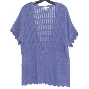 JM Collection Womens Cardigan Sweater Open Knit Boho Cottage Coastal Grandma 3X